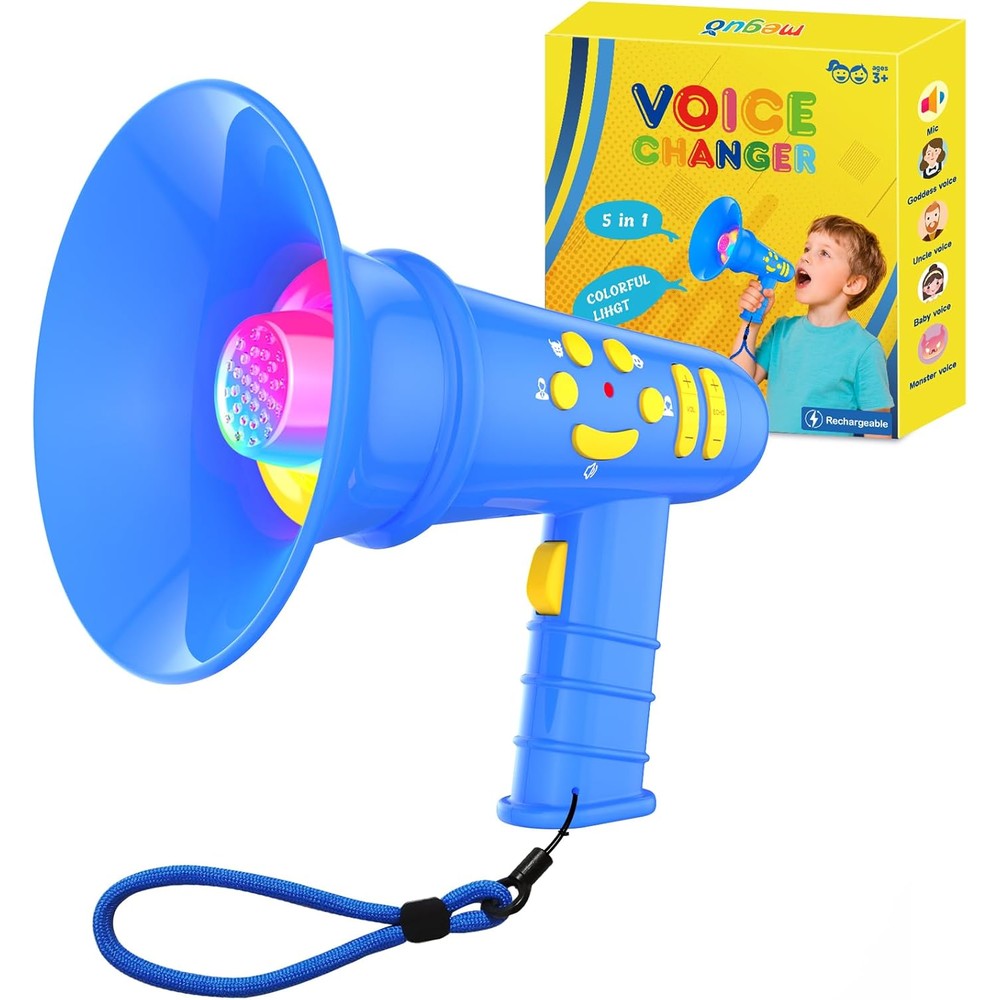 Meguo voice changer for kids blue front view handheld toy