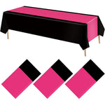 VitalCozy disposable plastic tablecloth set front view showing hot pink and black party patterns.