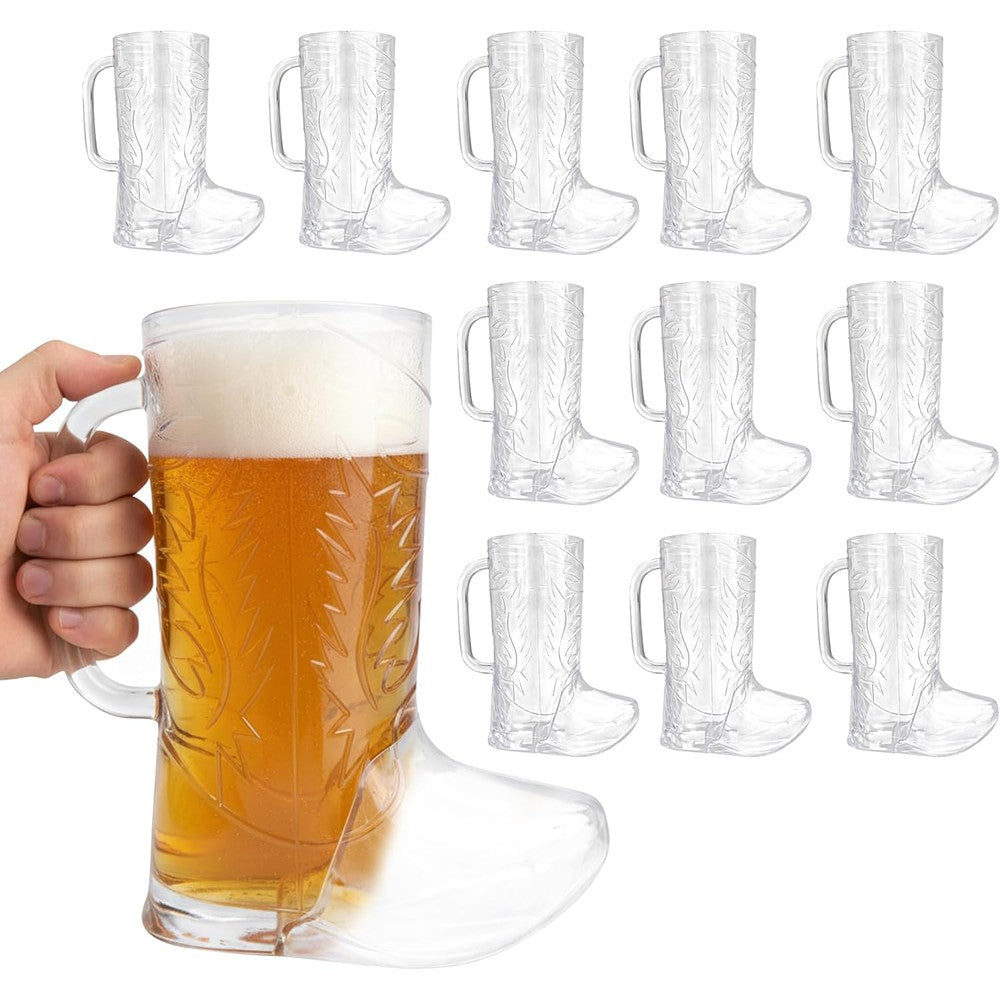 4E's Novelty Cowboy Boot Mug 12 Pack front view with clear plastic design.