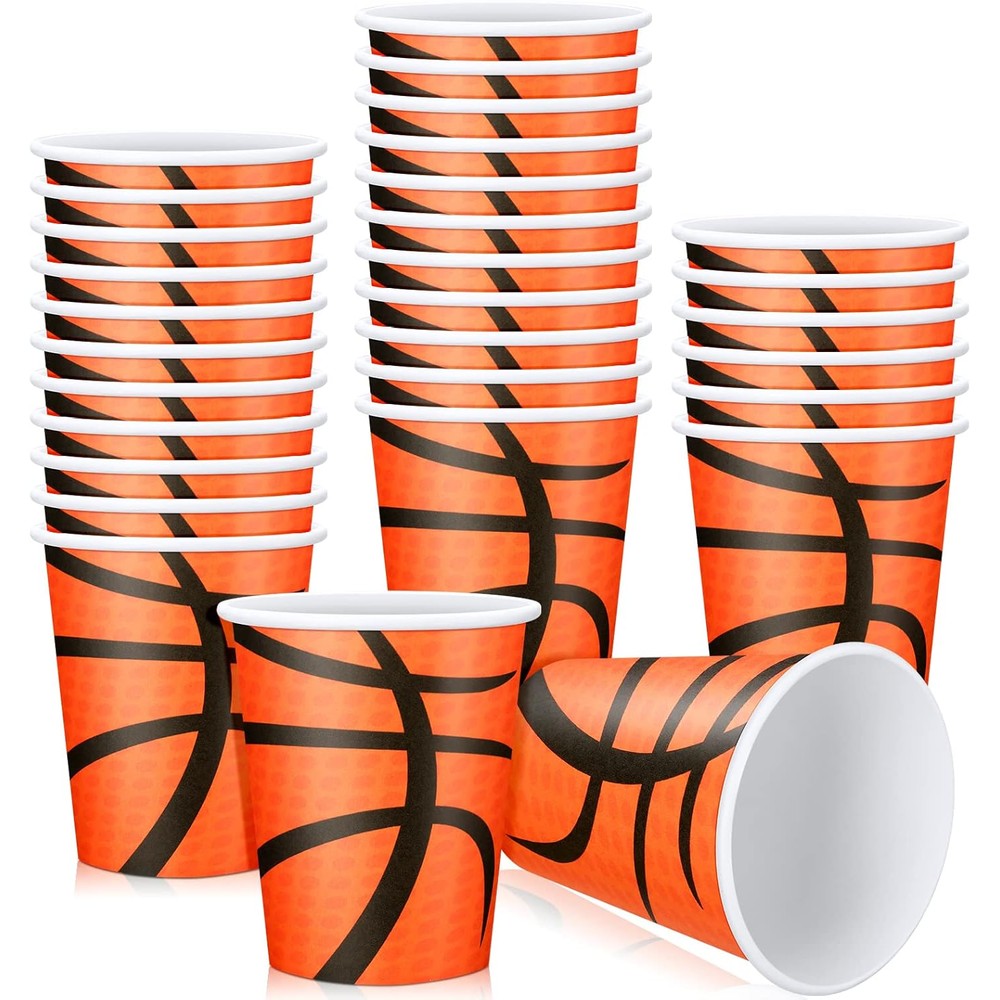 Teling 100 Pieces Basketball Themed Paper Cups front view for parties