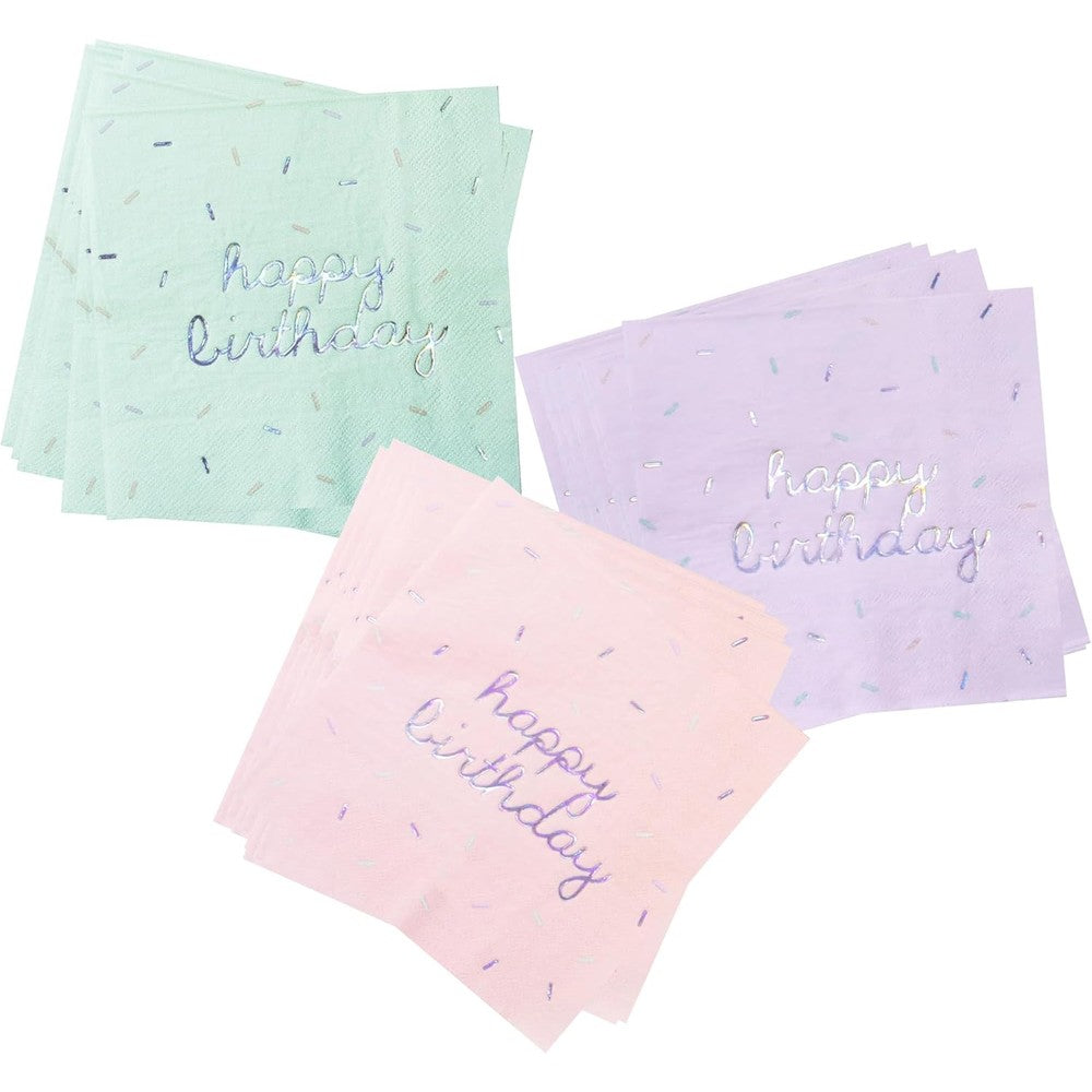 Harlow And Grey Sprinkles pastel happy birthday paper napkins premium pack front view