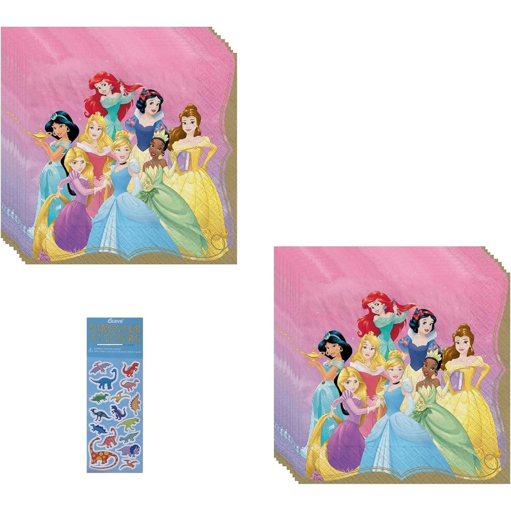 Unique Disney Princess birthday party supplies pack front view showing premium beverage napkins.