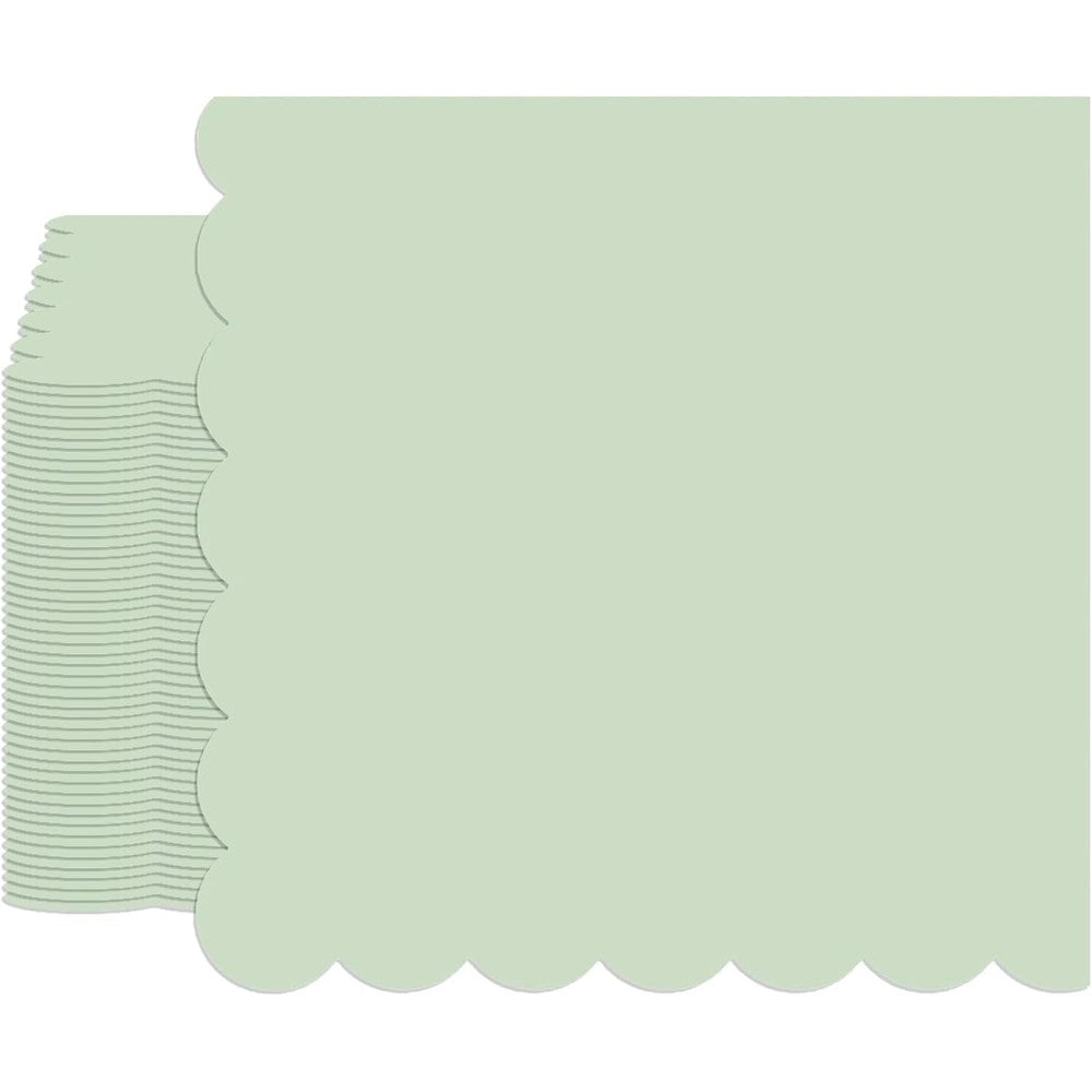 Muplaya sage green paper napkins front view showcasing scalloped edges for elegant wedding table decor.