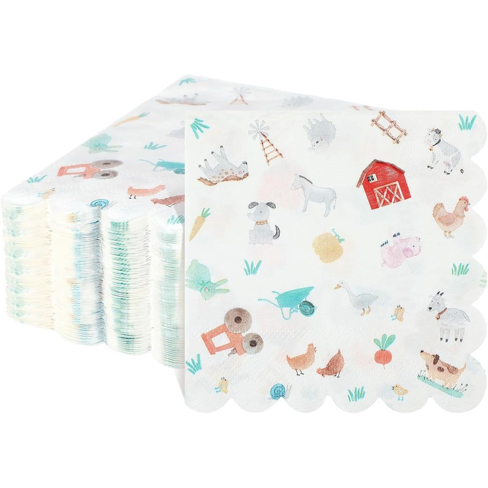 Motipuns farm cute cocktail napkins package front view showing country theme animal prints.