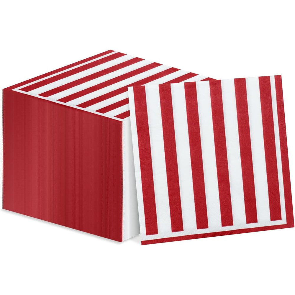 Pixhotul red and white striped napkins front view for carnival party decorations.