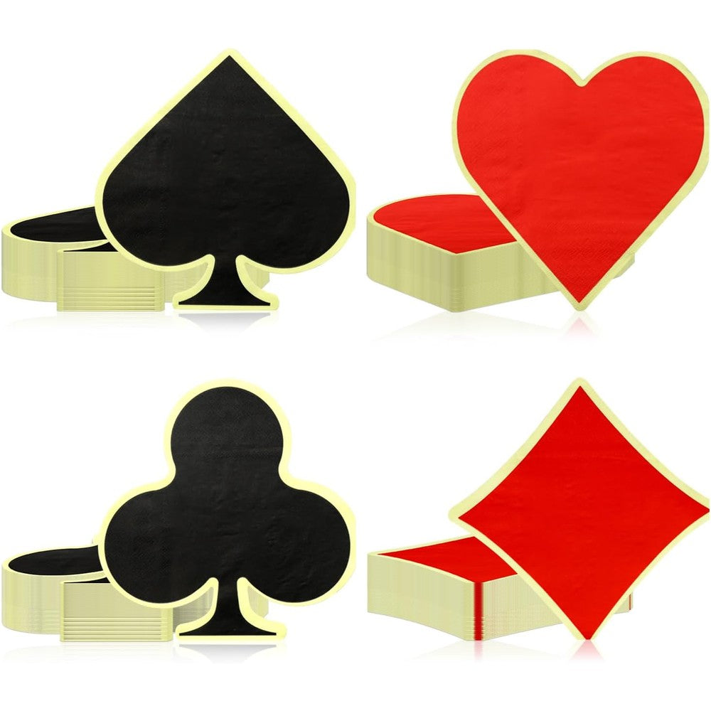 APUXXJUPA casino poker print napkins front view showcasing the four card suits with gold borders