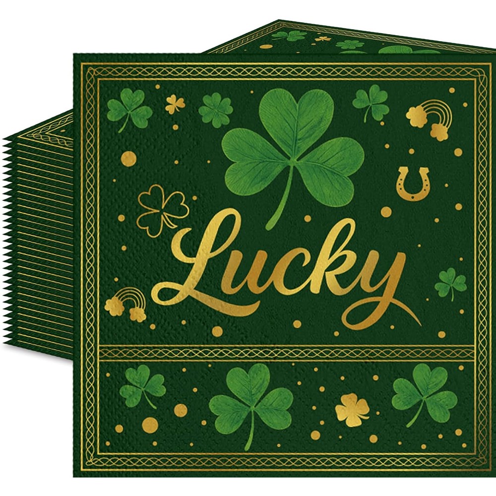 Tedercle St. Patrick's Day paper napkins front view with shamrock design