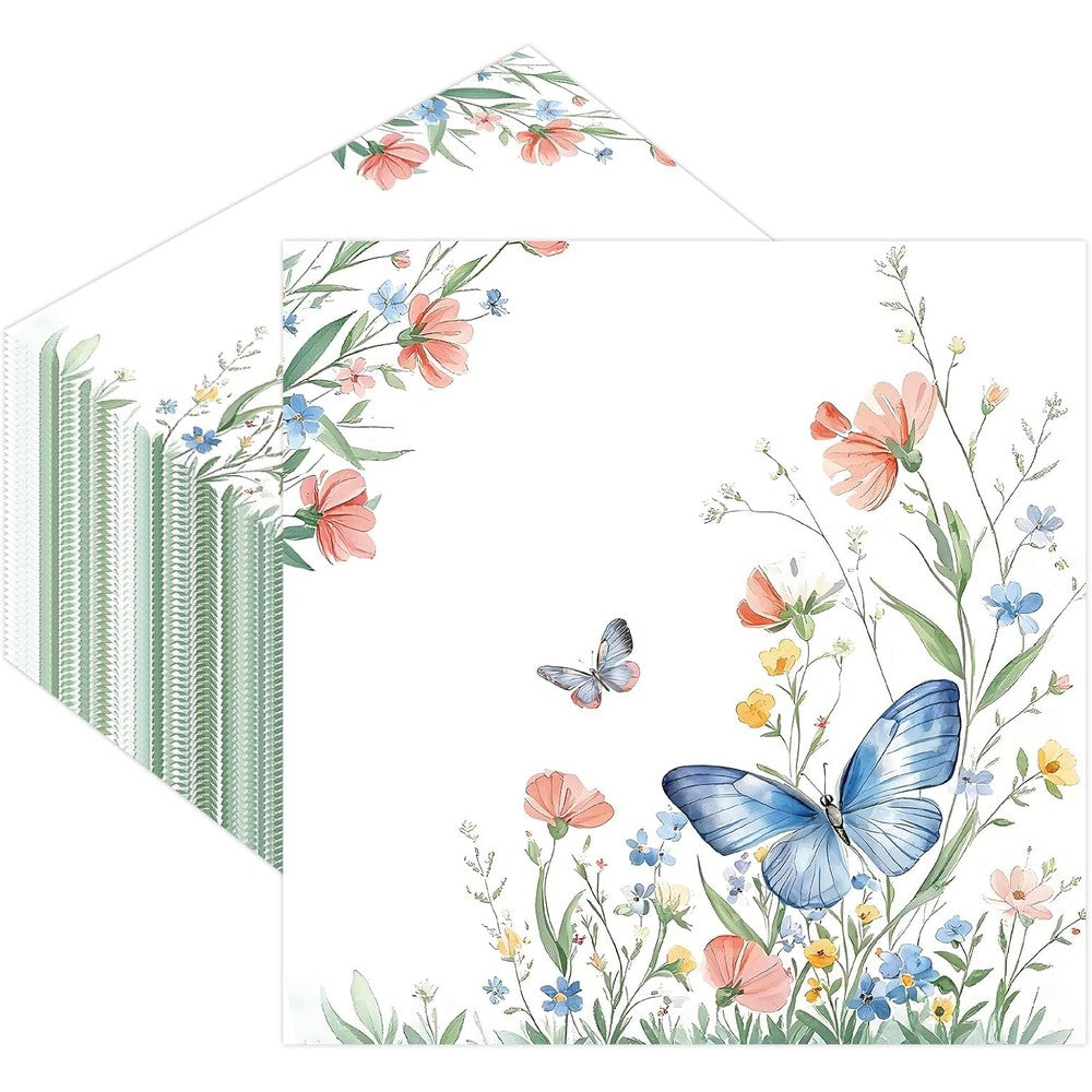HFBOBP wildflower disposable paper napkins front view showcasing the watercolor floral border design.