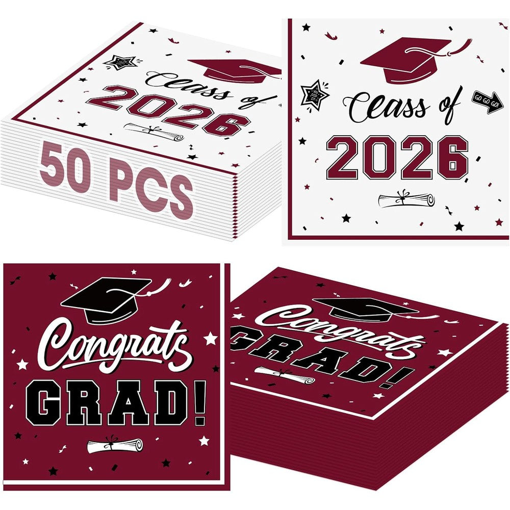 Litmitfu graduation napkins front view featuring maroon Class of 2026 design for party decorations