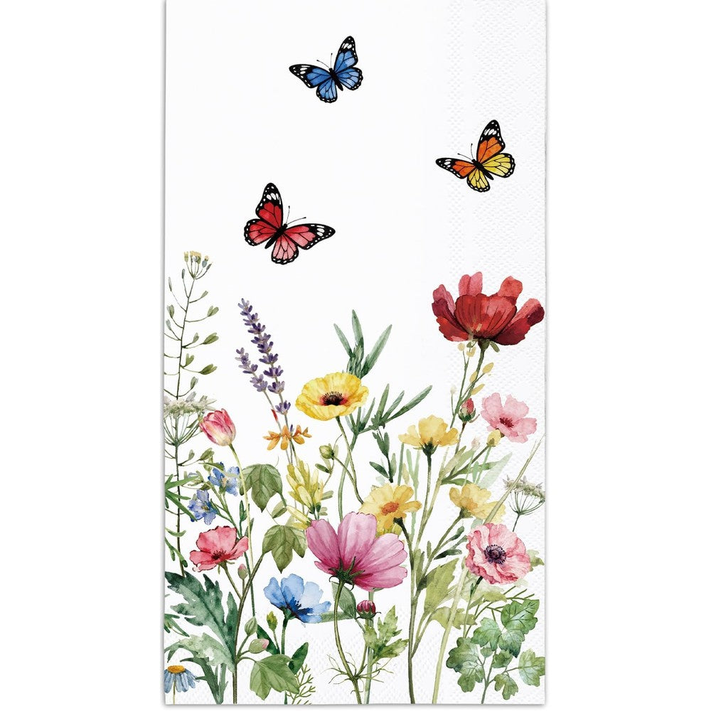 NKPDAXM spring floral napkins front view showcasing vibrant watercolor wildflower and butterfly designs for elegant table setting decor.