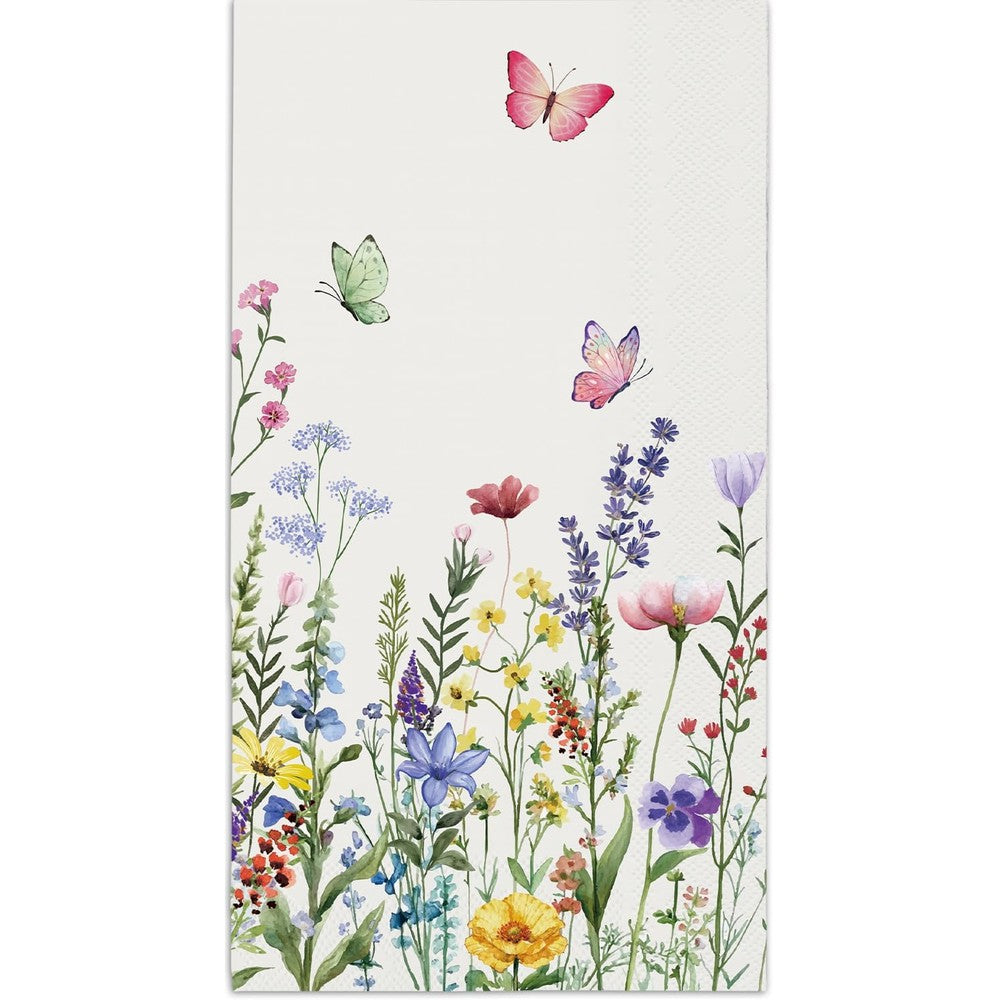 NKPDAXM spring floral paper napkins front view showcasing watercolor wildflowers and butterflies for party decoration.