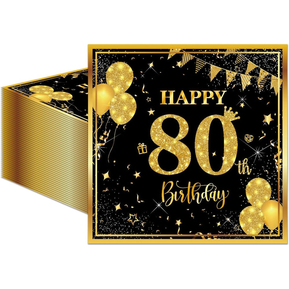 HiEnjoin 80th birthday napkins pack of fifty front view for milestone party decorations.