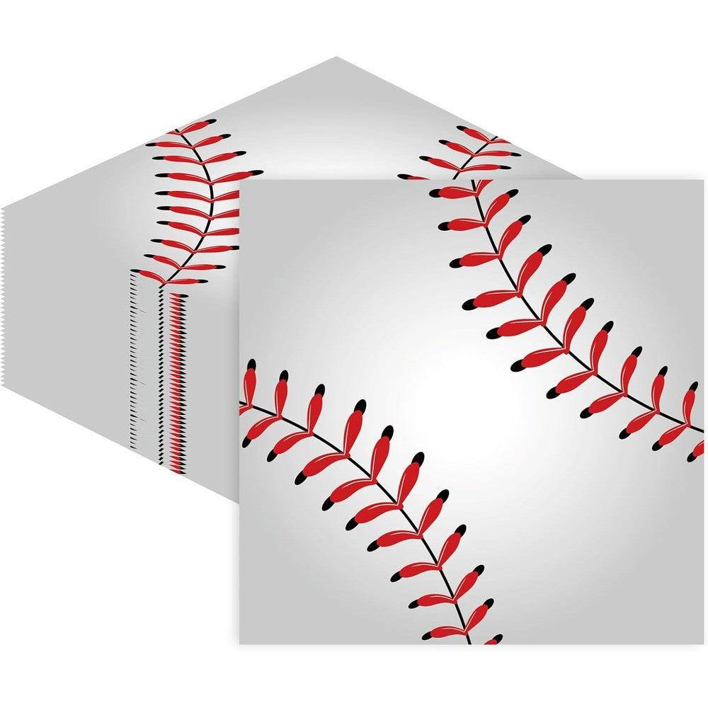 LDFDRT baseball paper napkins front view featuring classic red sports stitching pattern.