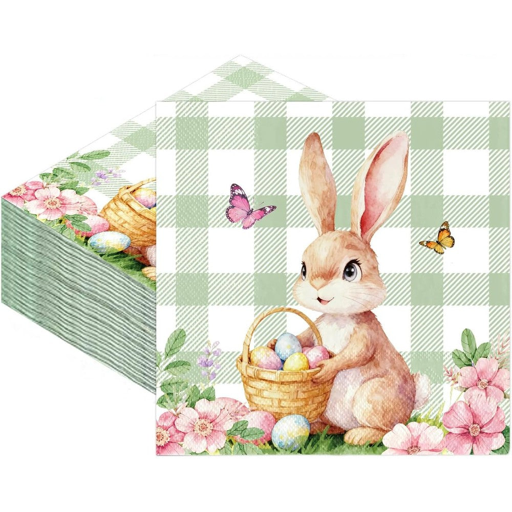 Actilize Easter bunny paper napkins front view showing watercolor rabbit design.