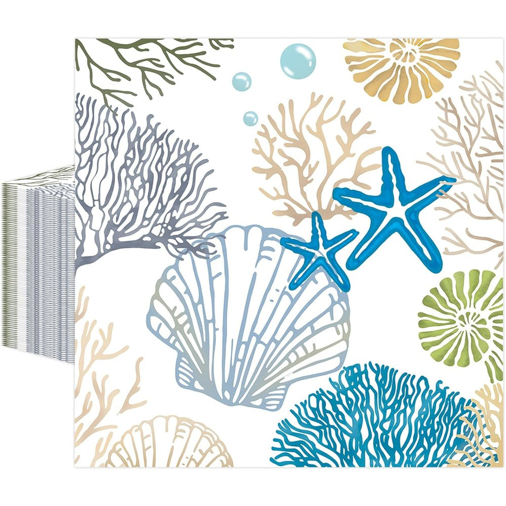 KFJBPB ocean seashell disposable paper napkins front view packaged set