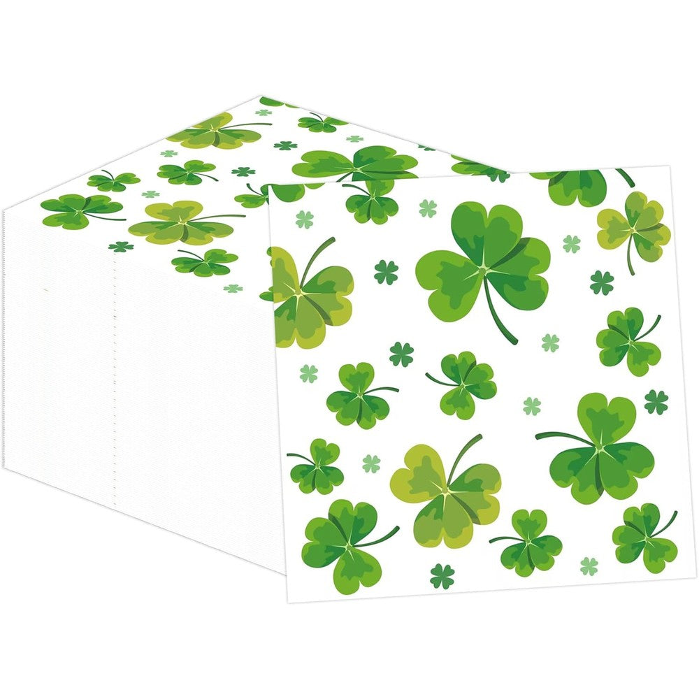 PUEVENYI St Patricks Day paper napkins front view showcasing watercolor shamrock pattern
