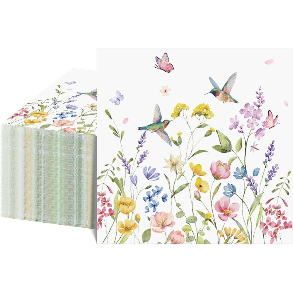 NatNarr wildflower napkins front view showing 100 pieces pack with colorful floral print