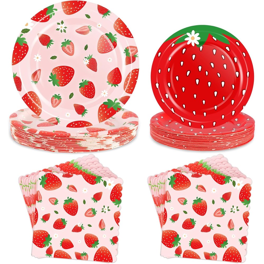OuMuaMua strawberry birthday decoration 75 piece set front view
