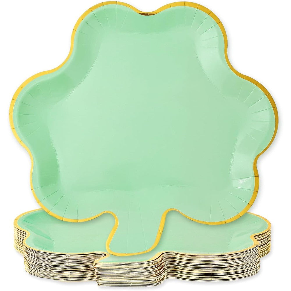 Whaline shamrock shaped mint green paper plates front view