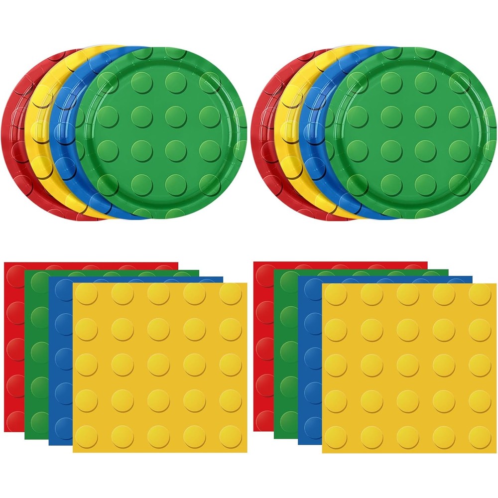 Durygen building blocks themed party tableware set front view