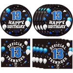 DURYGEN 40 piece 13th birthday decorations for boys front view showing official teenager plates and napkins setup