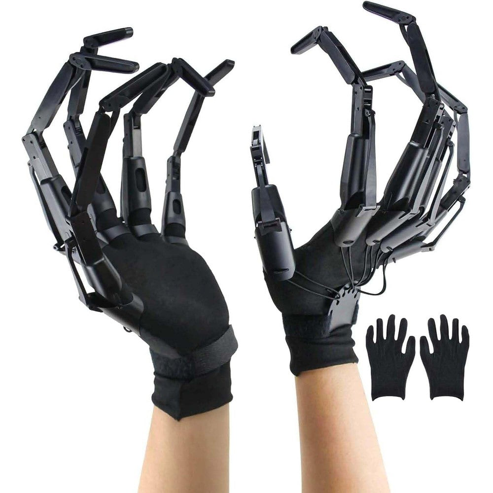 Magoog Halloween articulated finger extensions front view showcasing the fully extended black mechanical skeleton claws.