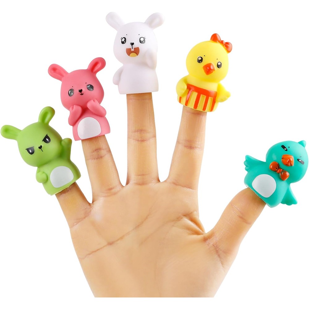 FOIMAS Easter finger puppets five piece toy set displaying bunny and chick characters front view