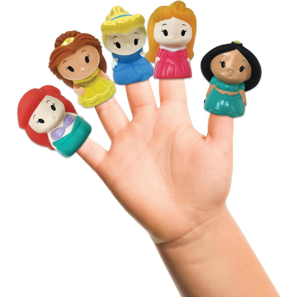 Disney Princess 5 Piece Finger Puppet Set front view showing Ariel and Belle toys.
