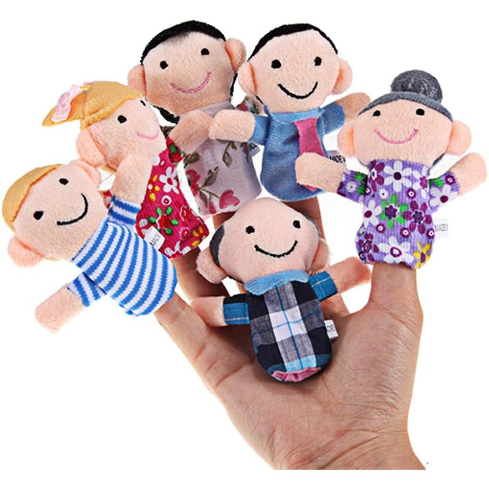 Sealive 6 Piece Family Finger Puppets front view showing mom dad grandparents and children characters