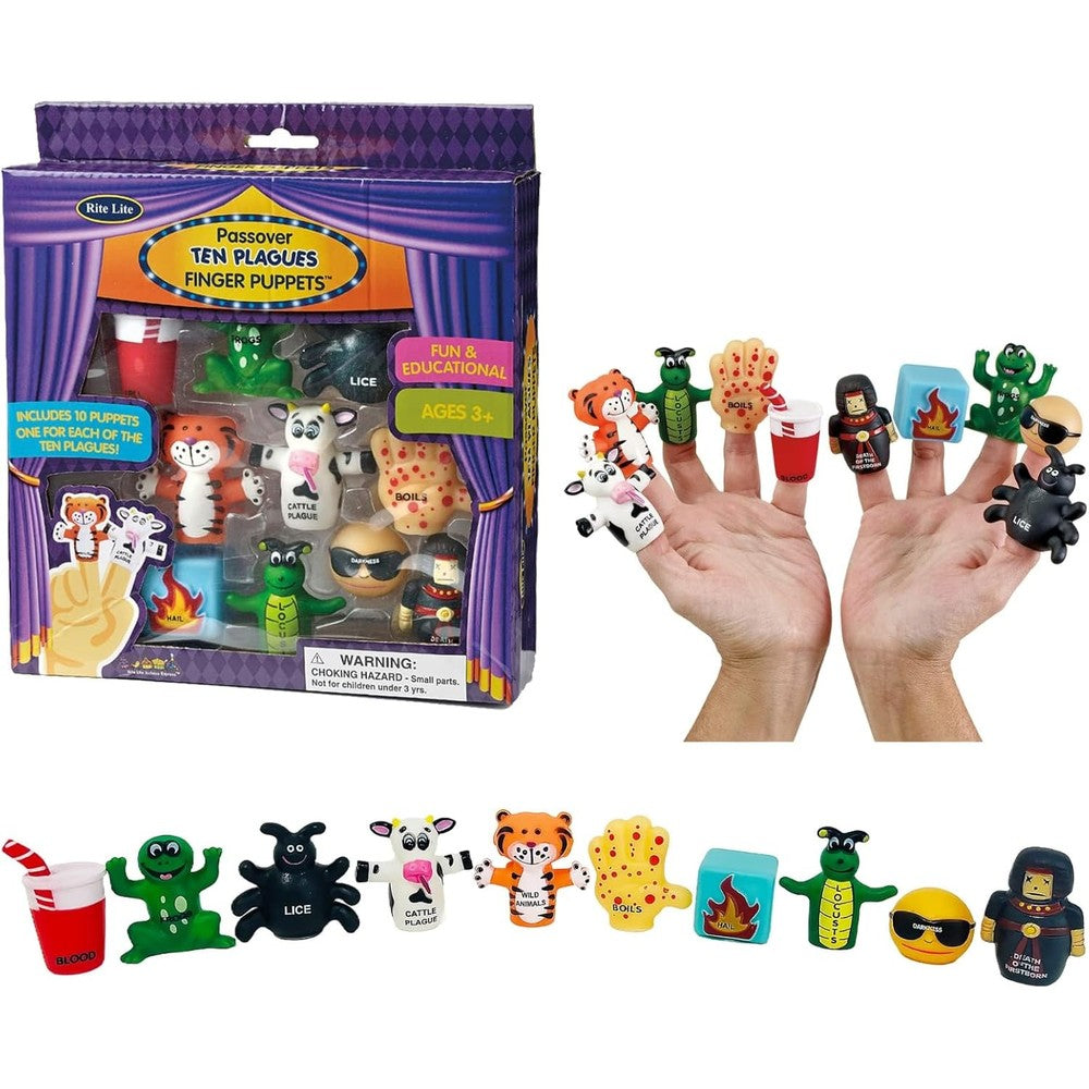 Rite Lite Passover finger puppets front view showing ten unique vinyl characters