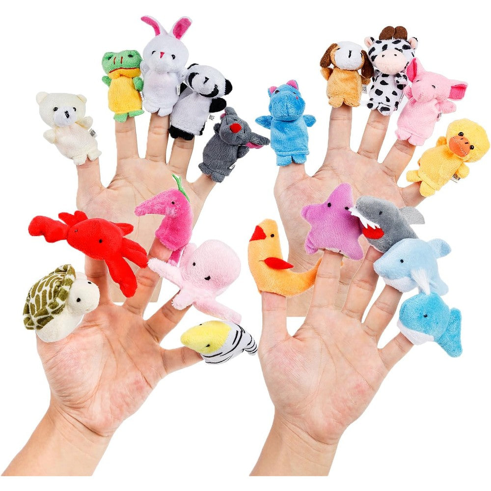 Oiuros cartoon animal finger puppets front view of twenty piece educational toy set