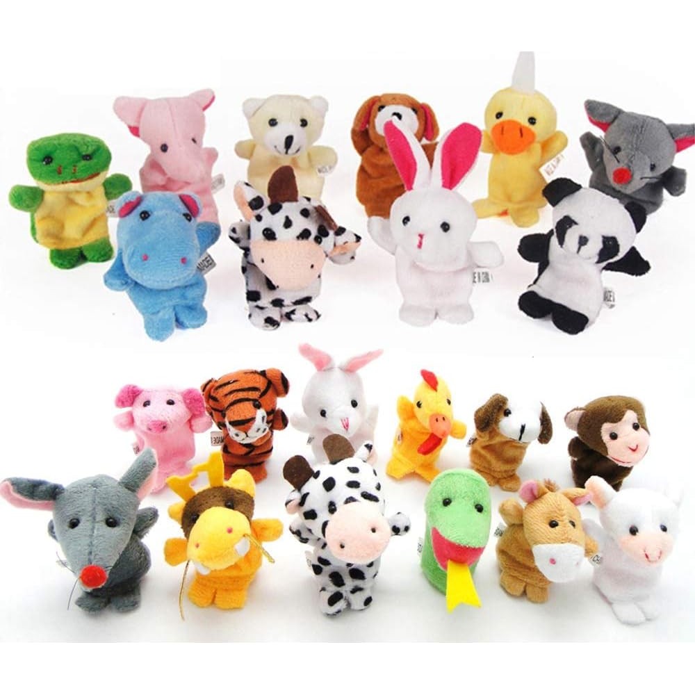 Sealive plush animals finger puppet toys twenty-two piece set front view showing assorted colourful mini figures