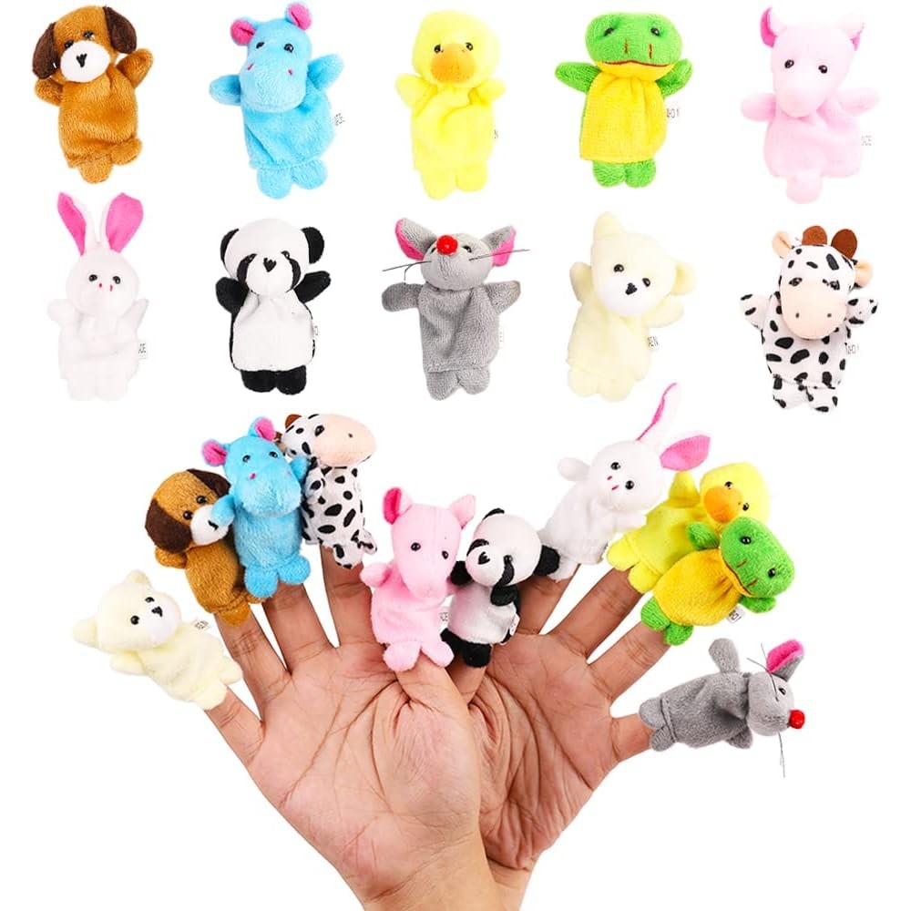 Miaopen animal finger puppets set front view showing ten colorful plush velvet figures arranged together