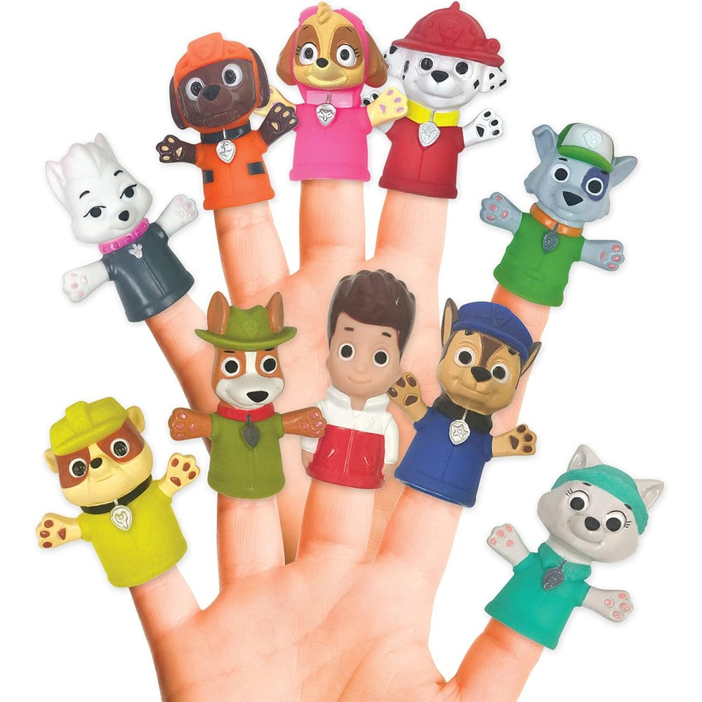 Ginsey Nickelodeon PAW Patrol ten piece finger puppet set front view showcasing all ten rescue characters