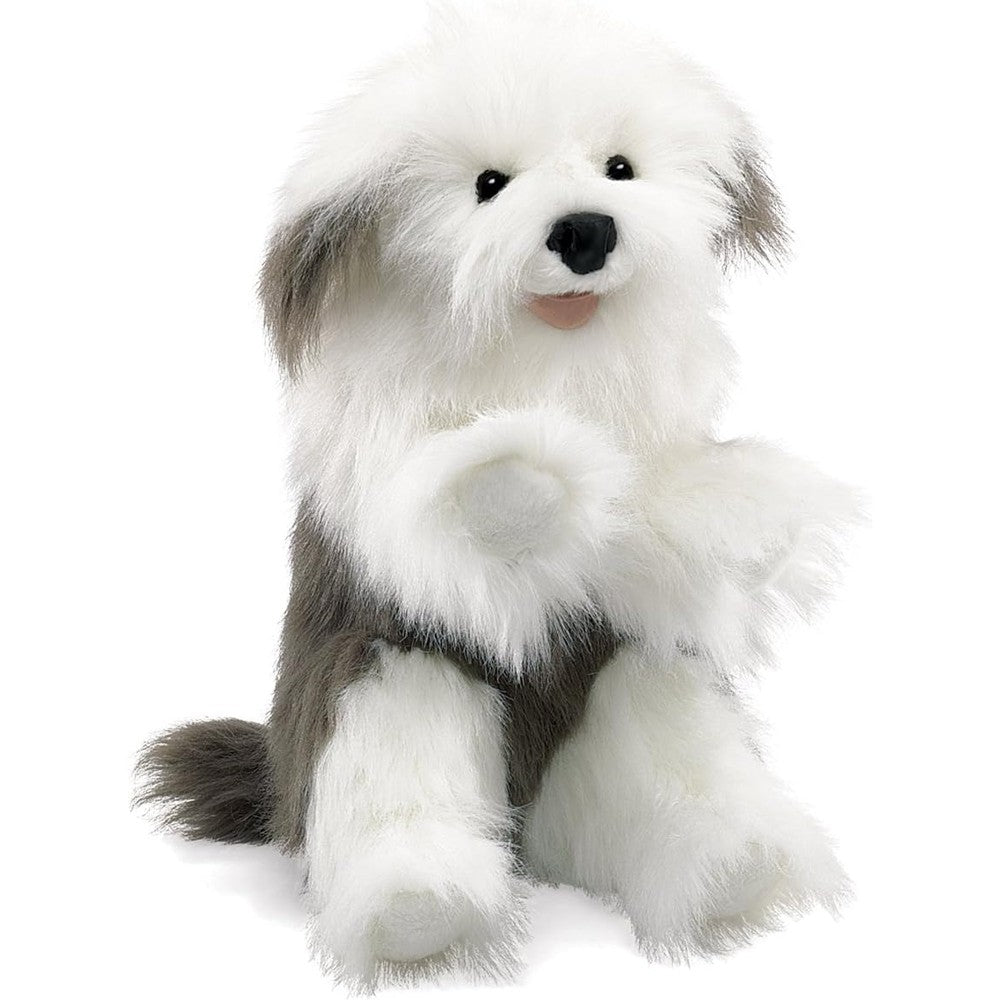 Folkmanis Sheepdog Hand Puppet front view realistic plush