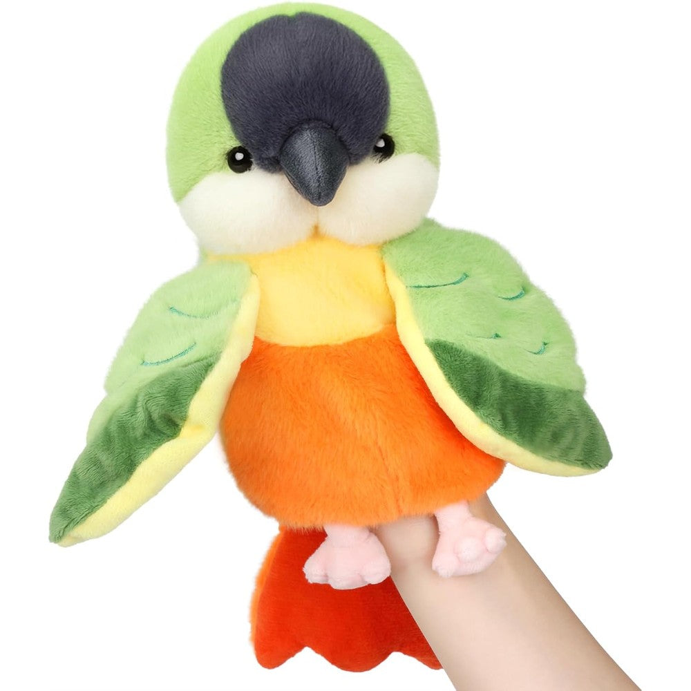 Easfan Green Parakeet Parrot Hand Plush Puppet front view