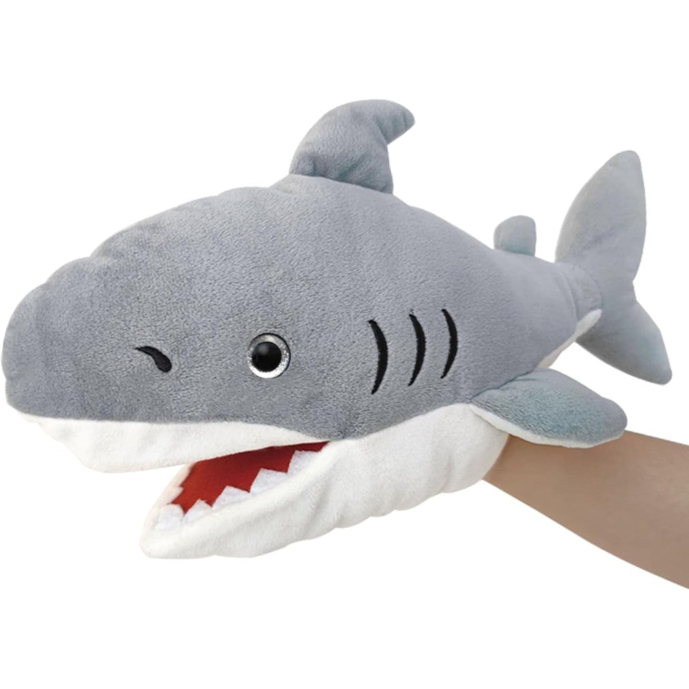 Justqunseen shark hand puppet realistic plush front view