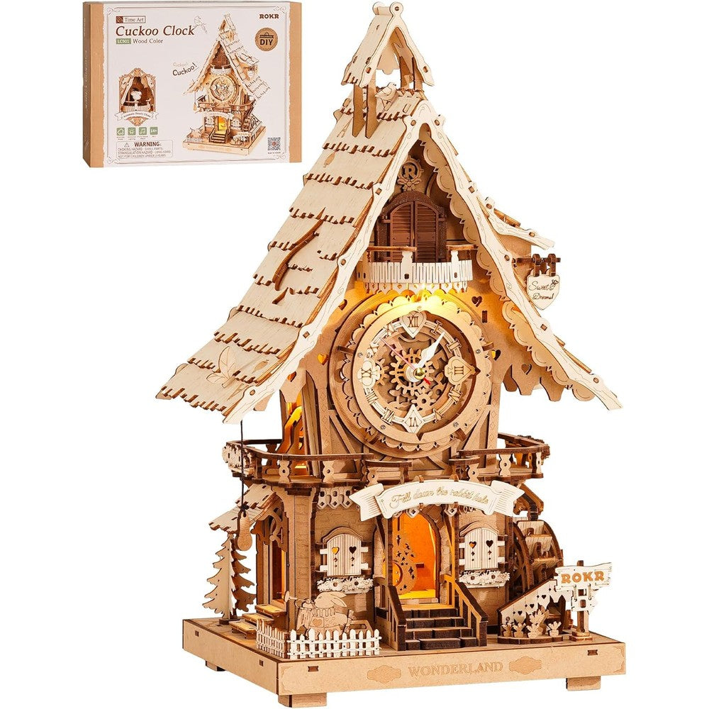 ROKR 3D wooden cuckoo clock front view mechanical model
