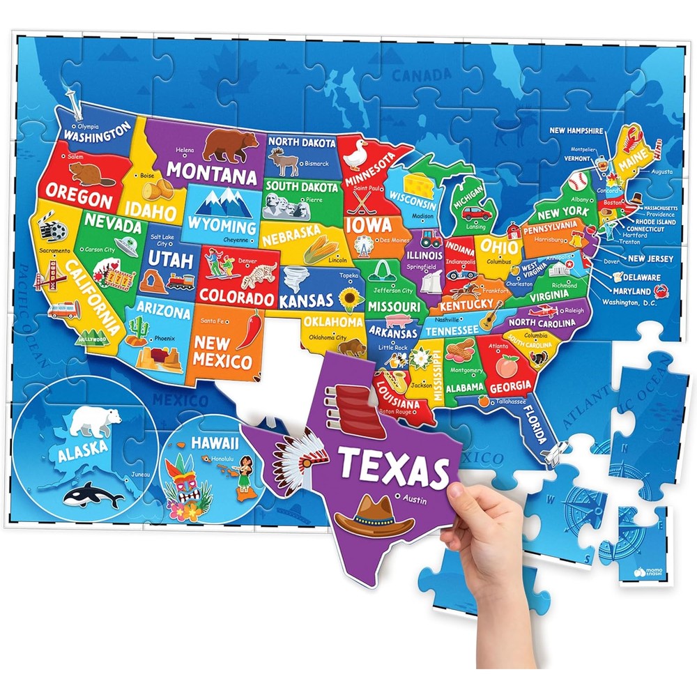 Momo And Nashi United States Puzzle for kids front view of packaging box.