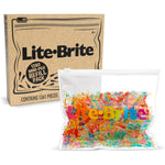 Lite Brite High Definition Grid Mini Peg Refill Set front view of resealable packaging showing multi color pieces.