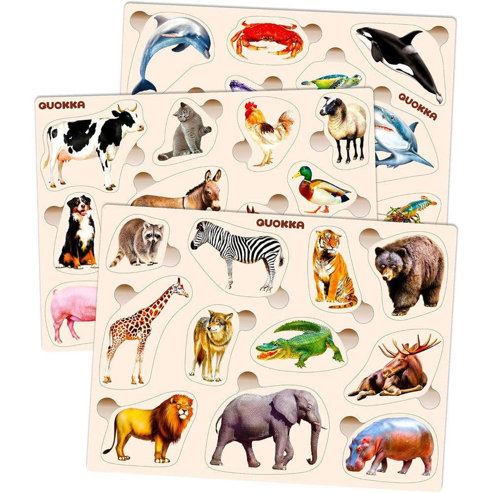 QUOKKA wooden puzzles for toddlers three piece animal set front view
