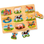 Melissa & Doug Farm Sound Puzzle wooden board with animal pegs