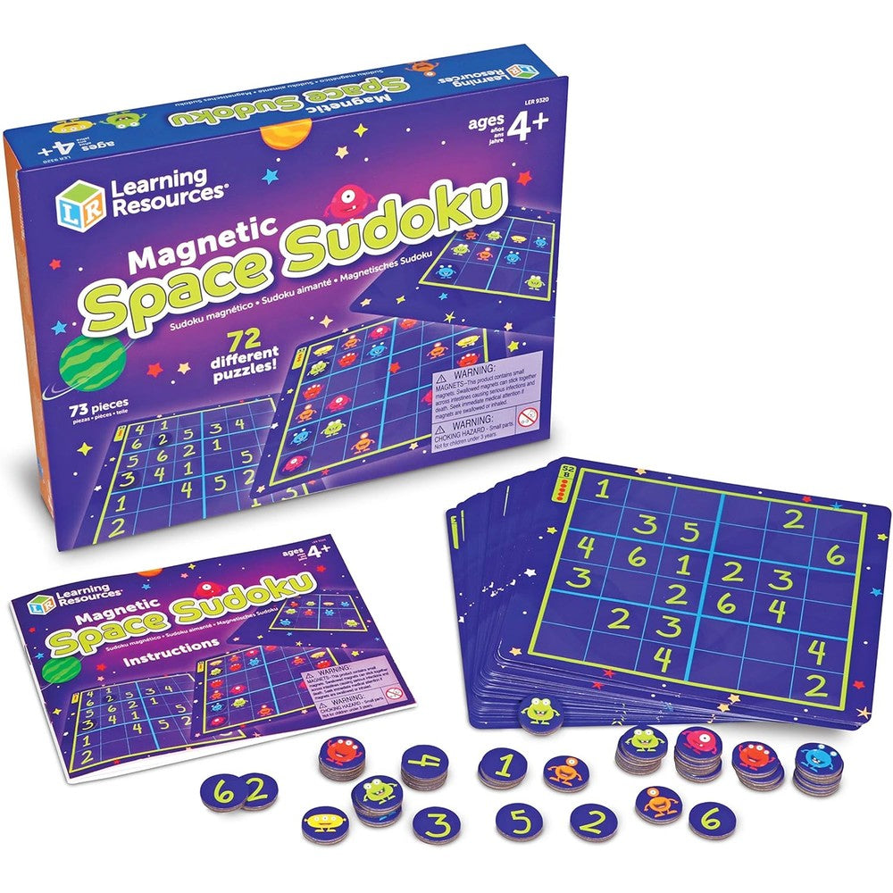 Learning Resources Magnetic Space Sudoku board with puzzle pieces.