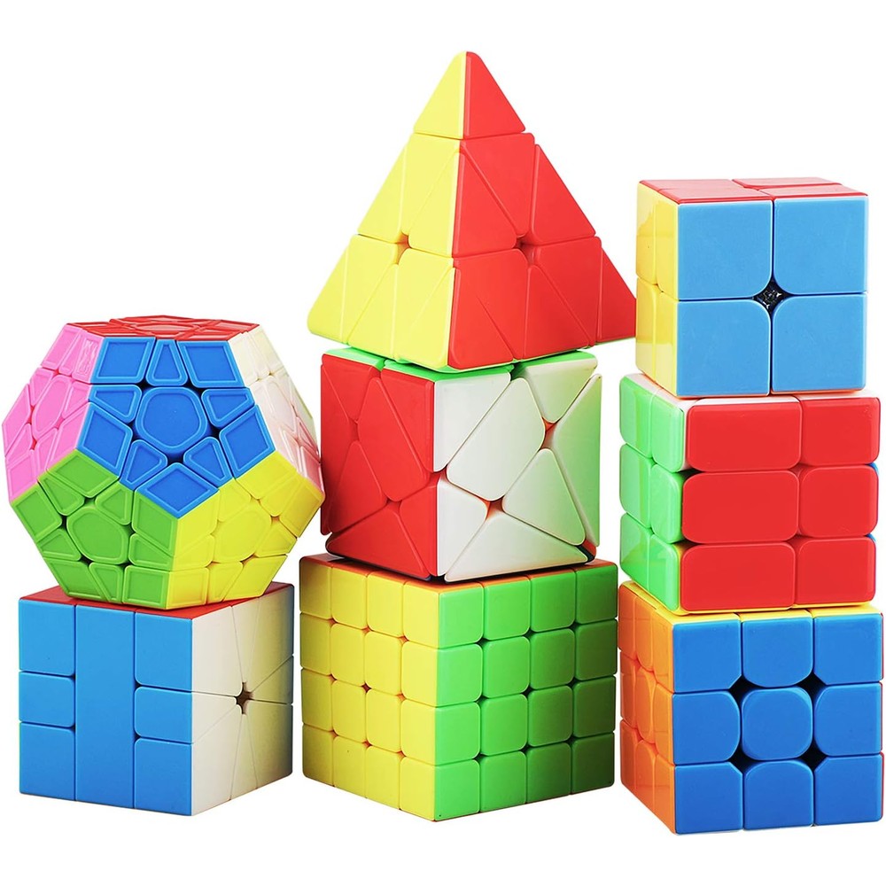 STEAM Life Speed Cube Set 8 Pack front view showing multiple stickerless twisty puzzles for cognitive training.