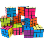 Funiverse bulk 24 pack 3x3 speed puzzle cubes front view showcasing multiple vibrant color combinations.