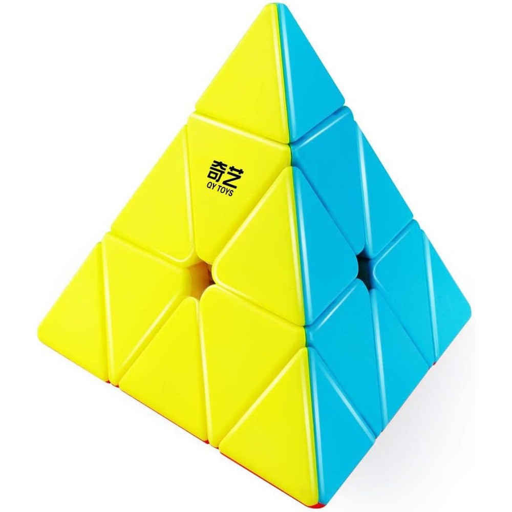 D-FantiX QYTOYS Qiming Pyramid Speed Cube front view stickerless triangle puzzle toy.