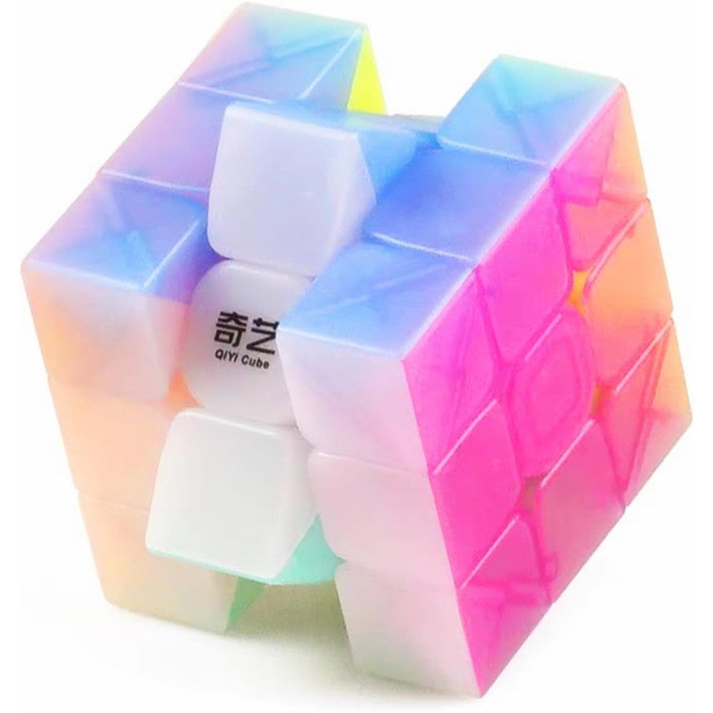 CuberSpeed QiYi Warrior W 3x3 Jelly Speed Cube front view showing transparent pastel stickerless faces.