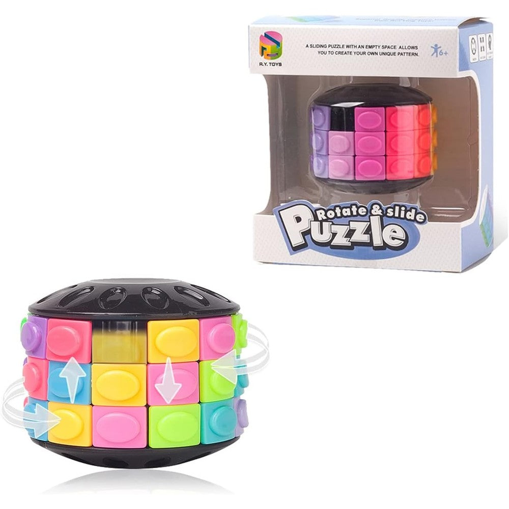 R.Y.TOYS Rotate and Slide Puzzle front view showing 12 colors and 3 layers cylindrical design.