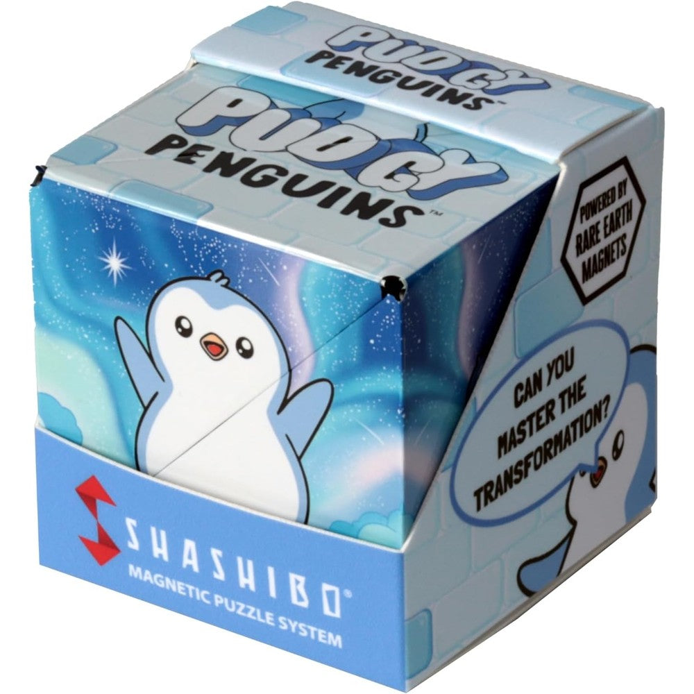 Shashibo Pudgy Penguins Paxton shape shifting box front view displaying colorful ocean character design