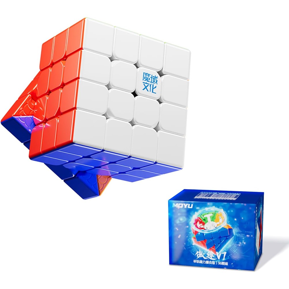 Moyu Aosu V7 4x4 magnetic speed cube showcasing its vibrant stickerless front view.